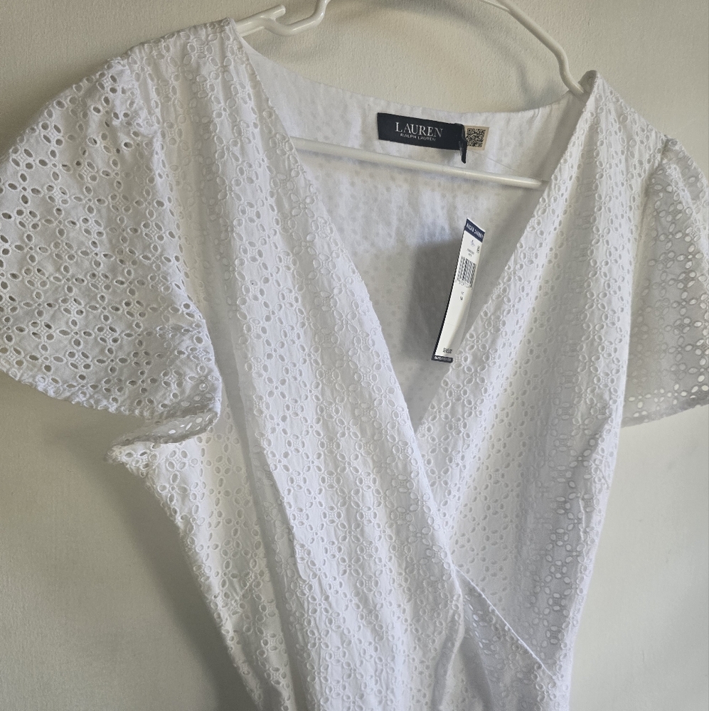 Ralph Lauren White Eyelet Wrap Dress NWT Size 14 - Picture 5 of 8
